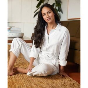 Outerknown Station Utility Jumpsuit Boiler Cinch Waist White Salt Linen Blend L